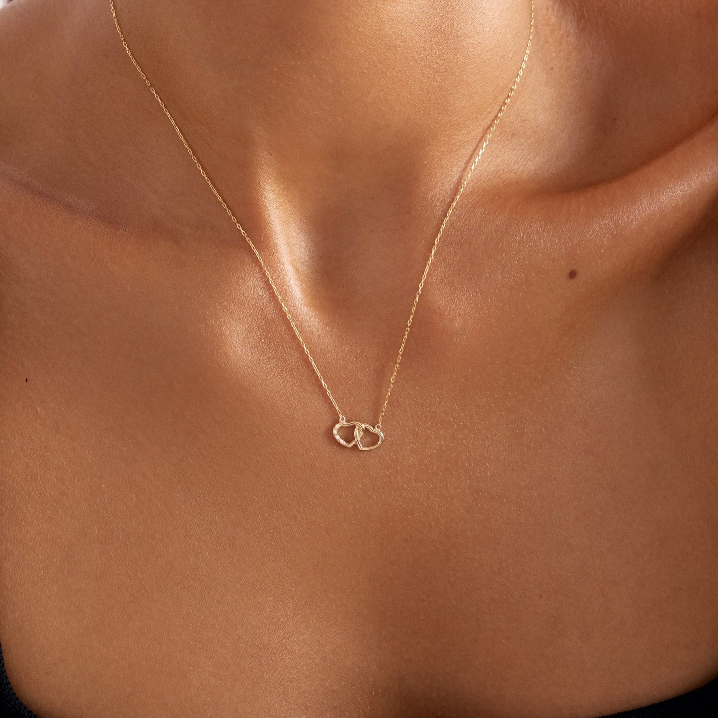 Diamond Interlocking Hearts Pendant Necklace in 14K Solid Gold