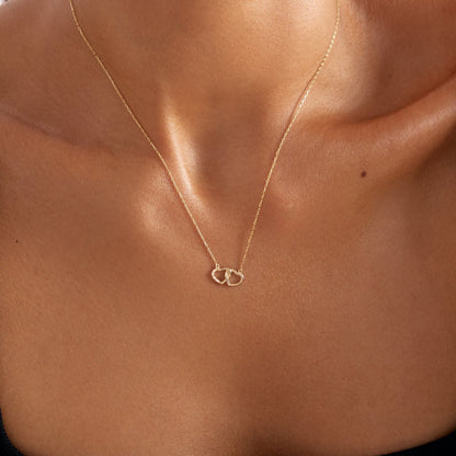 Diamond Interlocking Hearts Pendant Necklace in 14K Solid Gold