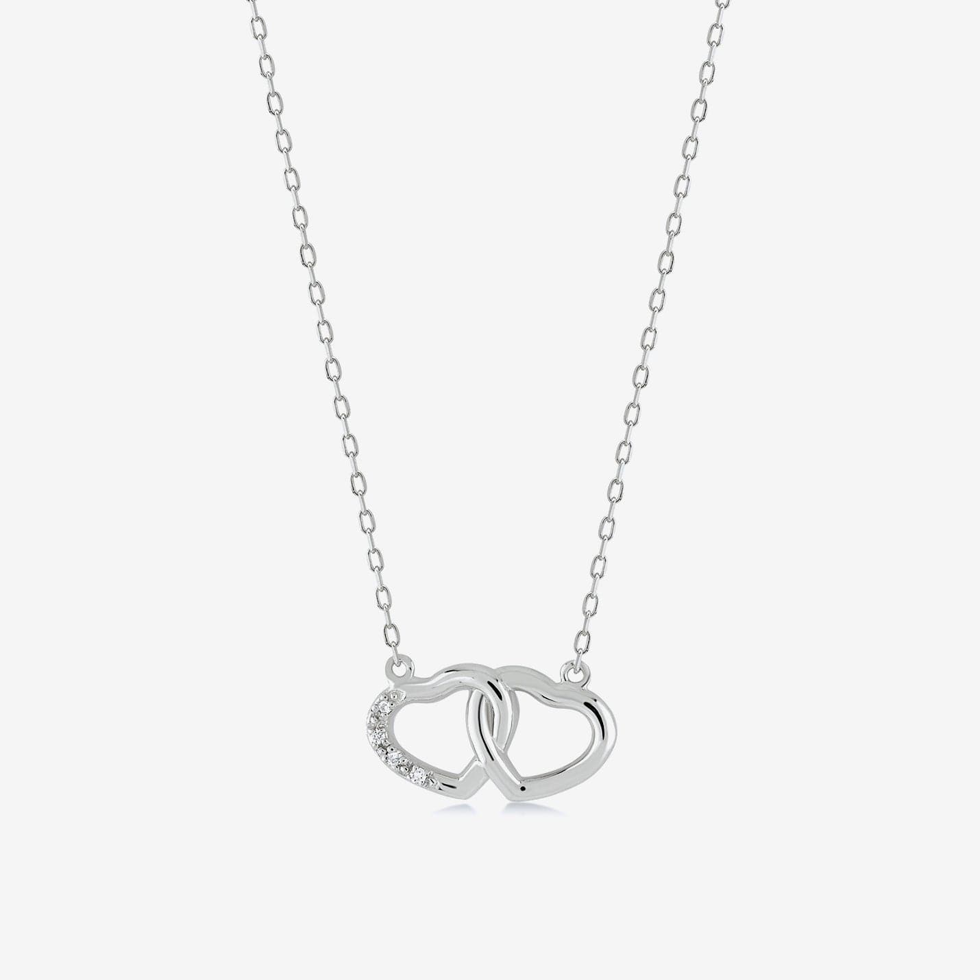 Diamond Interlocking Hearts Pendant Necklace in 14K Solid Gold