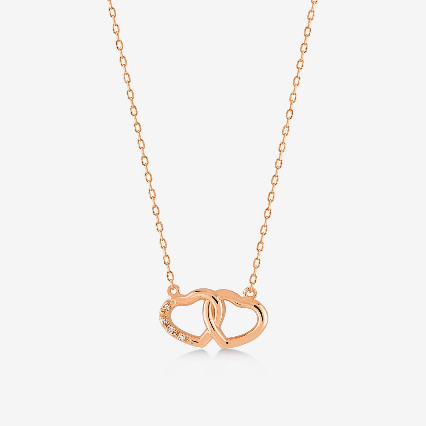 Diamond Interlocking Hearts Pendant Necklace in 14K Solid Gold