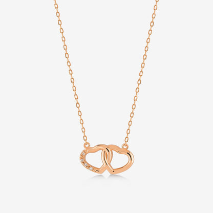 Diamond Interlocking Hearts Pendant Necklace in 14K Solid Gold