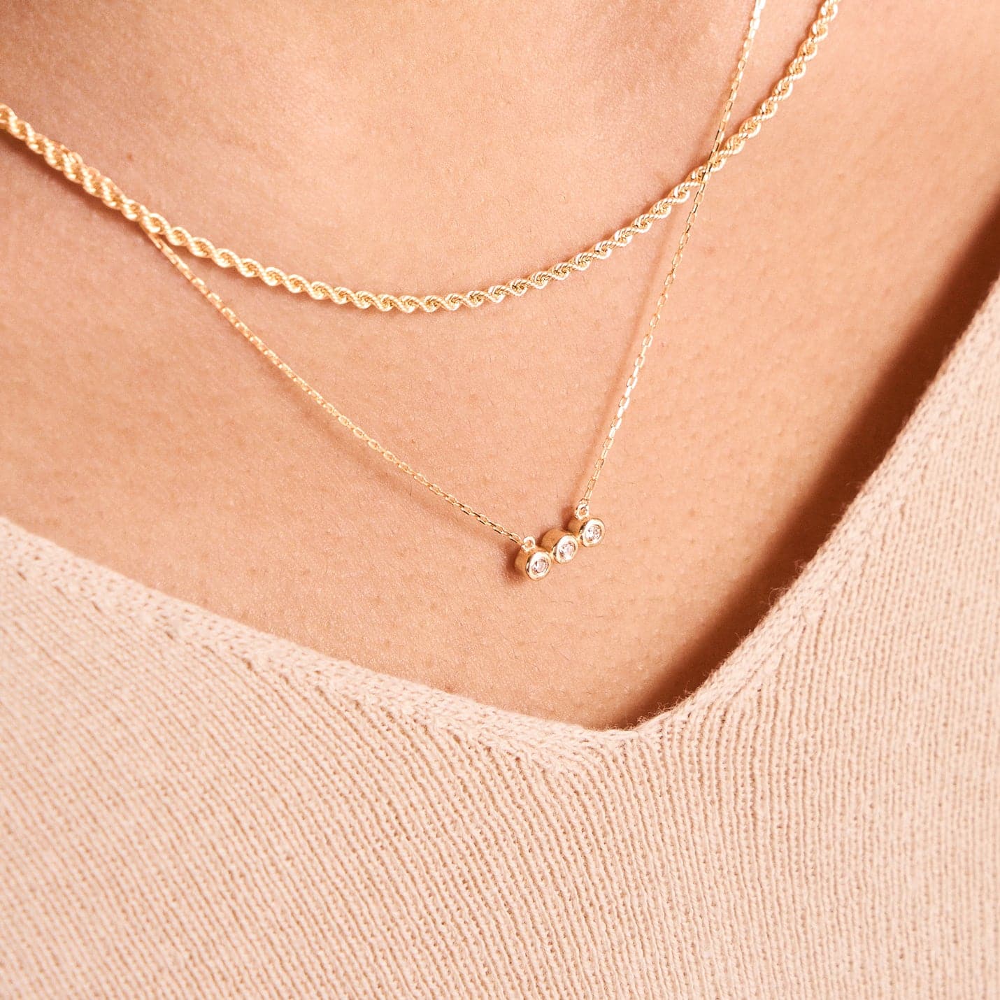 Three Stone Diamond Pendant Necklace