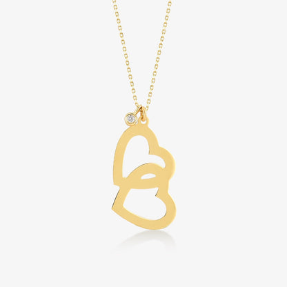 Diamond Intertwined Heart Necklace in 14K Solid Gold