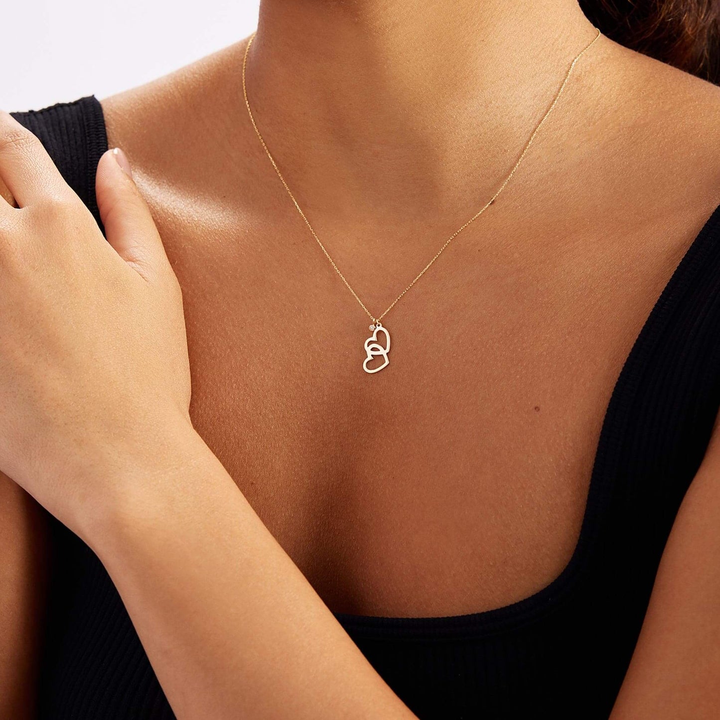 Diamond Intertwined Heart Necklace in 14K Solid Gold