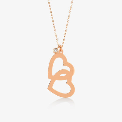 Diamond Intertwined Heart Necklace in 14K Solid Gold