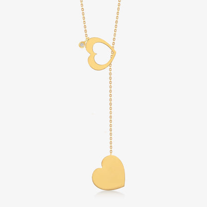 Diamond Double Heart Y-Necklace in 14K Solid Gold