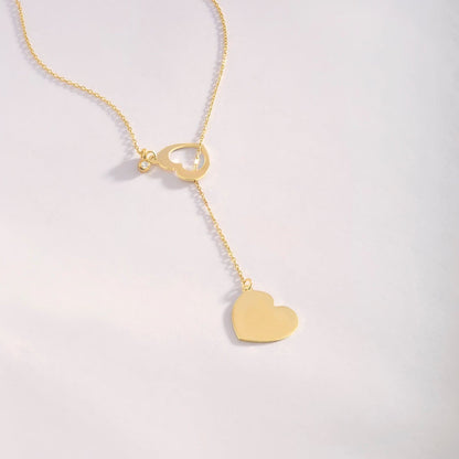 Diamond Double Heart Y-Necklace in 14K Solid Gold