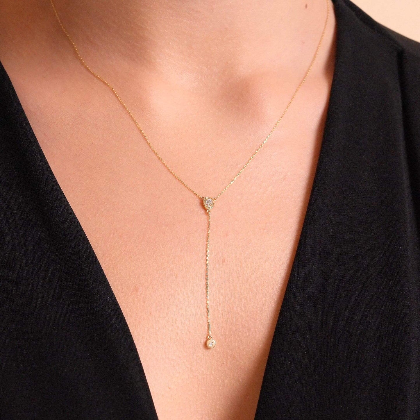 Diamond Drop Y-Necklace in 14K Solid Gold