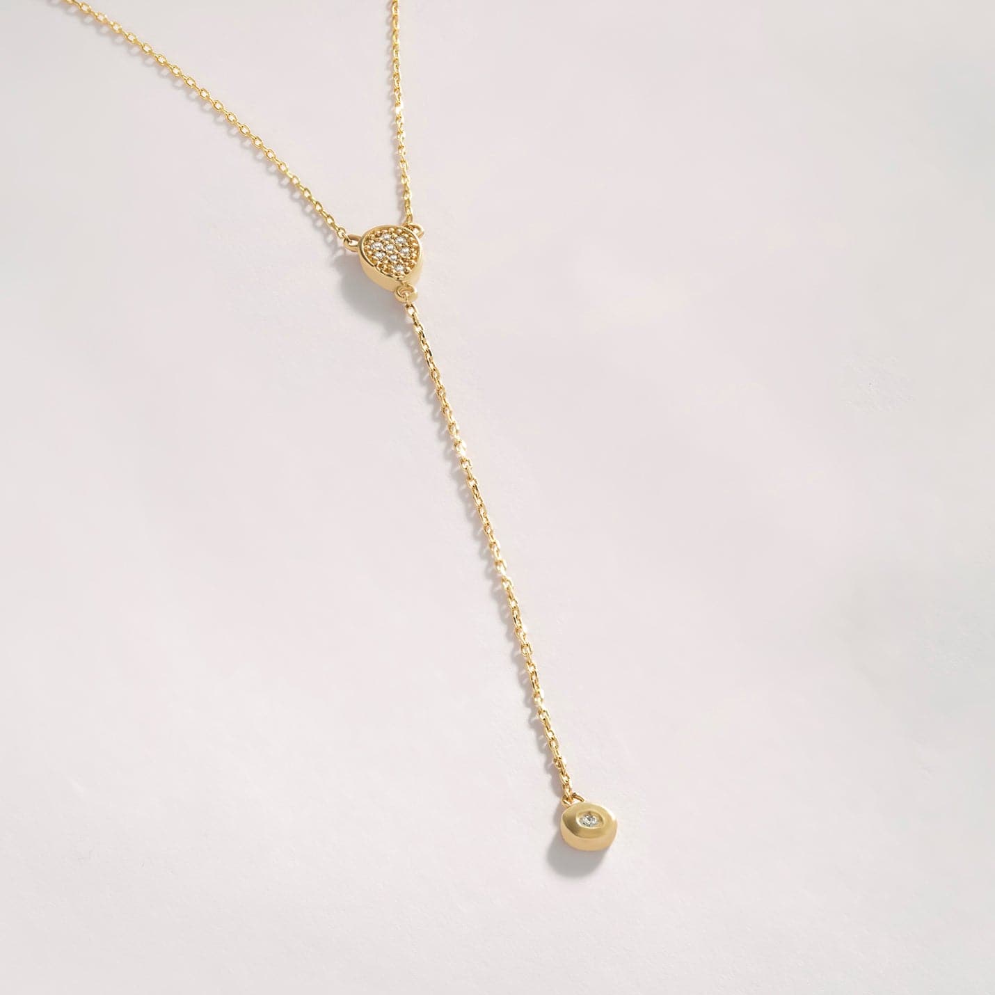 Diamond Drop Y-Necklace in 14K Solid Gold