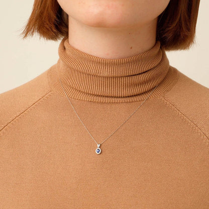 Diamond Sapphire Necklace in 14K Solid Gold