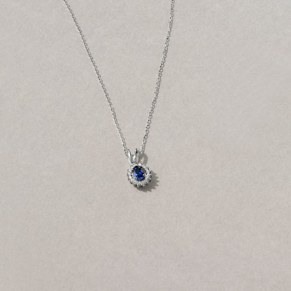 Diamond Sapphire Necklace in 14K Solid Gold