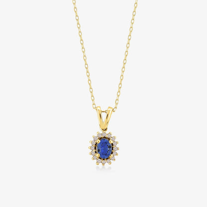 Diamond Sapphire Necklace in 14K Solid Gold