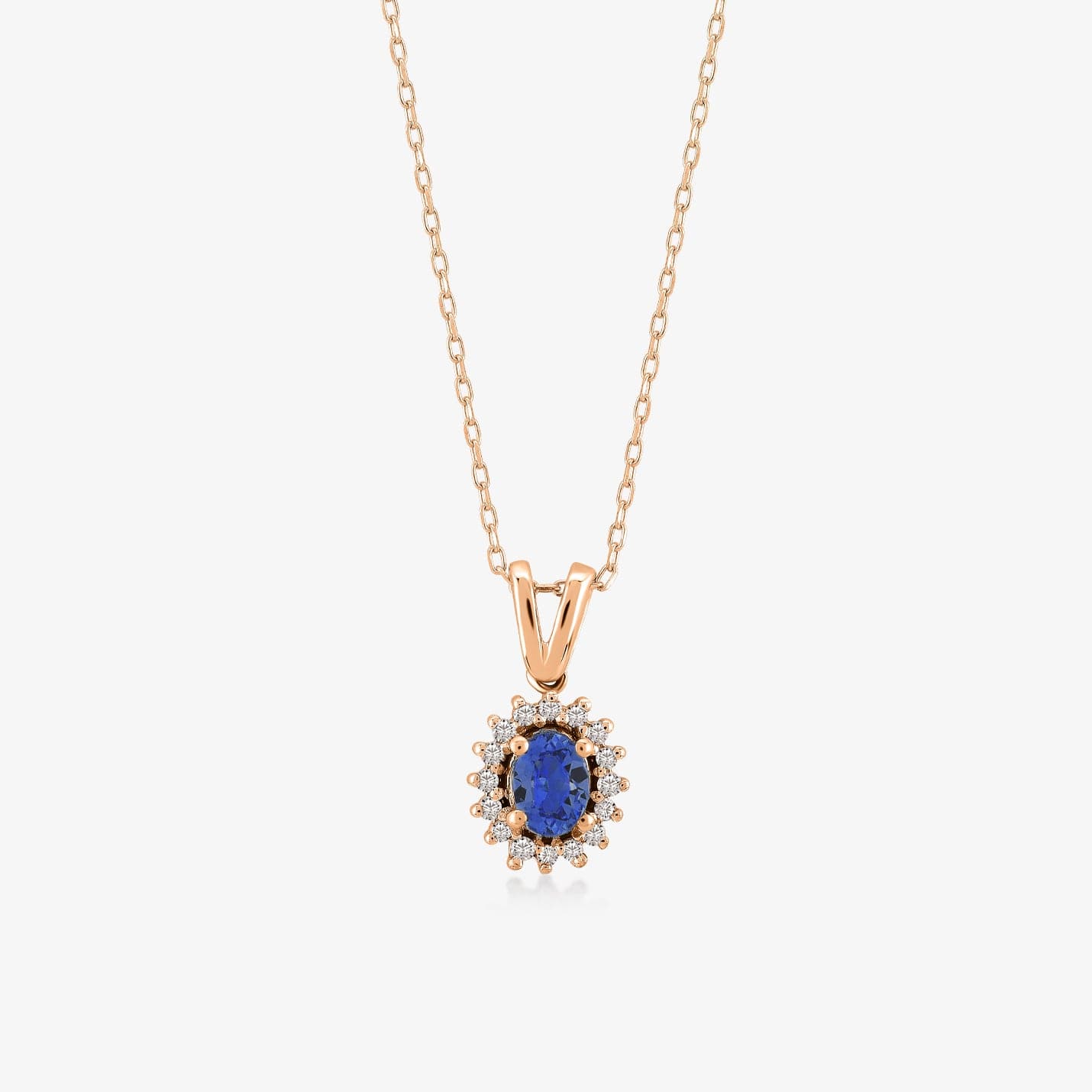 14k Solid Gold and Diamond Sapphire Necklace | Blue Gemstone
