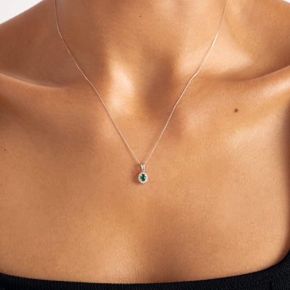 Diamond Emerald Necklace in 14K Solid Gold