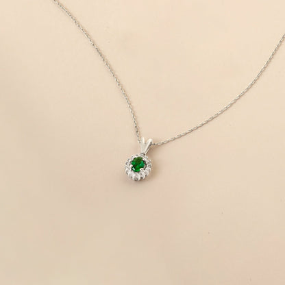 Diamond Emerald Necklace in 14K Solid Gold