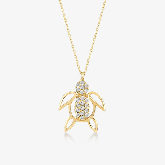 Turtle Pendant Necklace in 14K Solid Gold