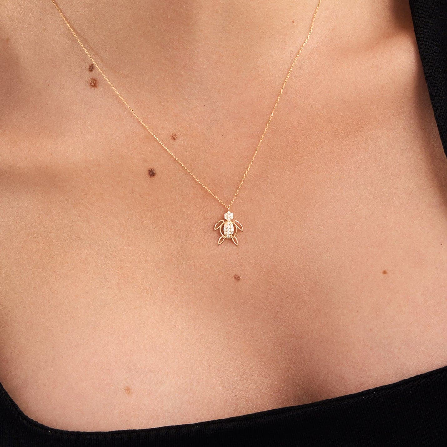 Turtle Pendant Necklace in 14K Solid Gold