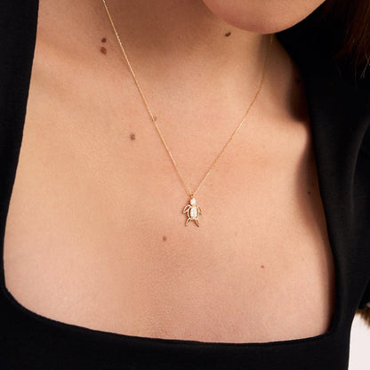 Turtle Pendant Necklace in 14K Solid Gold