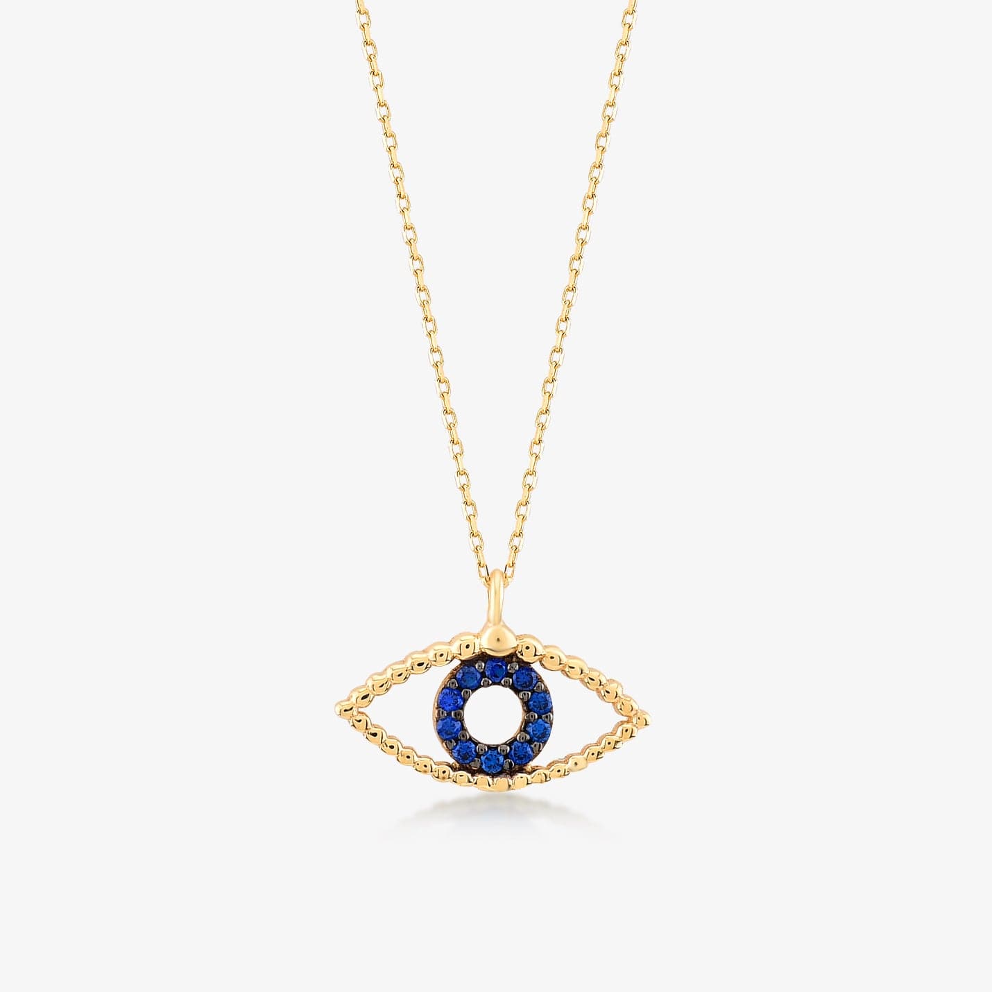 CZ Evil Eye Necklace in 14K Solid Gold