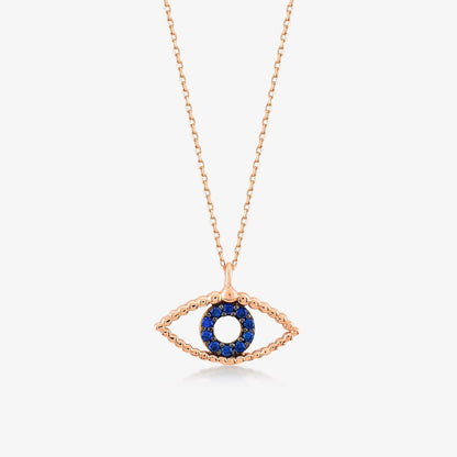 CZ Evil Eye Necklace in 14K Solid Gold