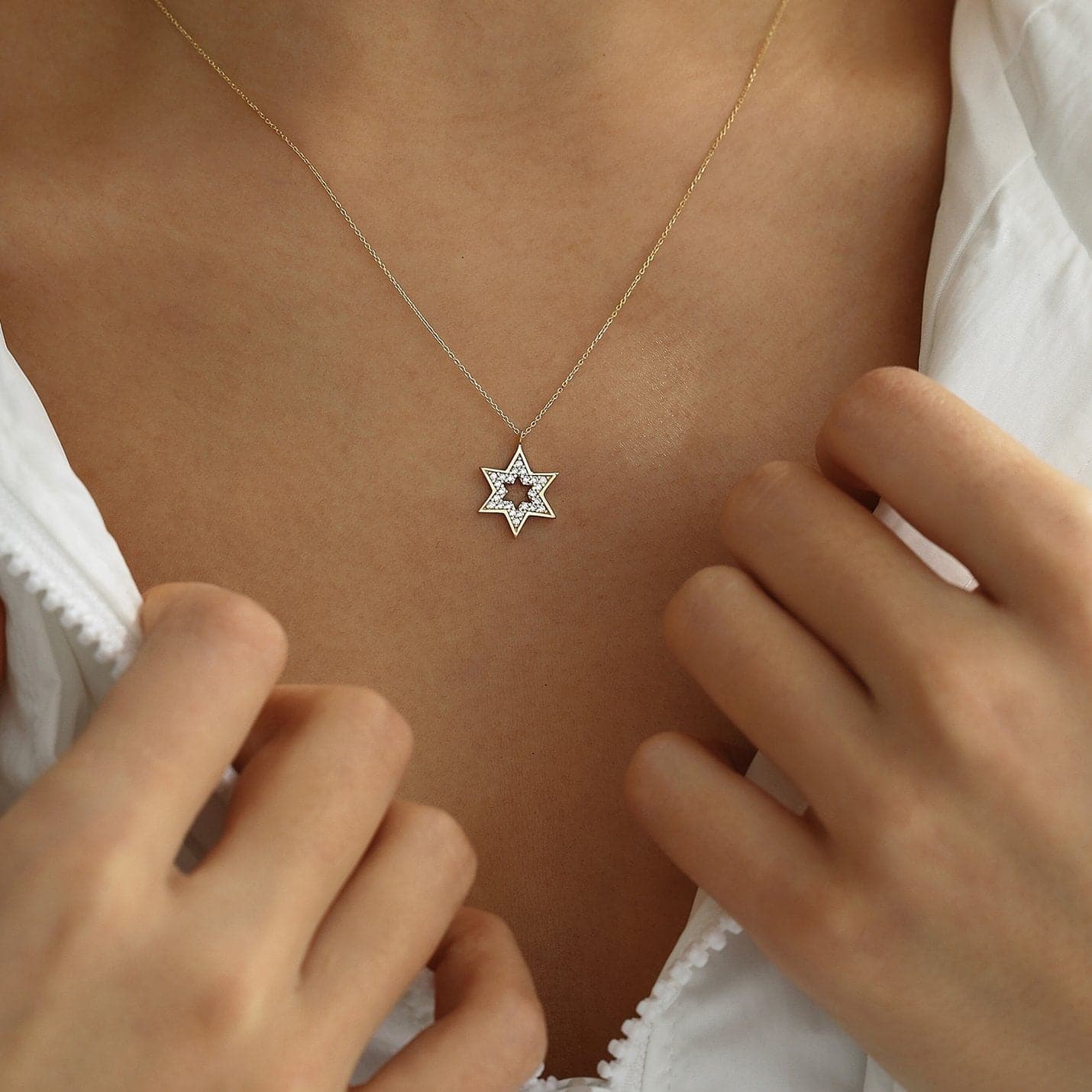 Star of David Pendant Necklace in 14K Solid Gold