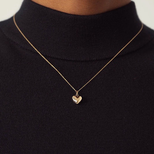 Custom Puffed Heart Necklace in 14K Solid Gold