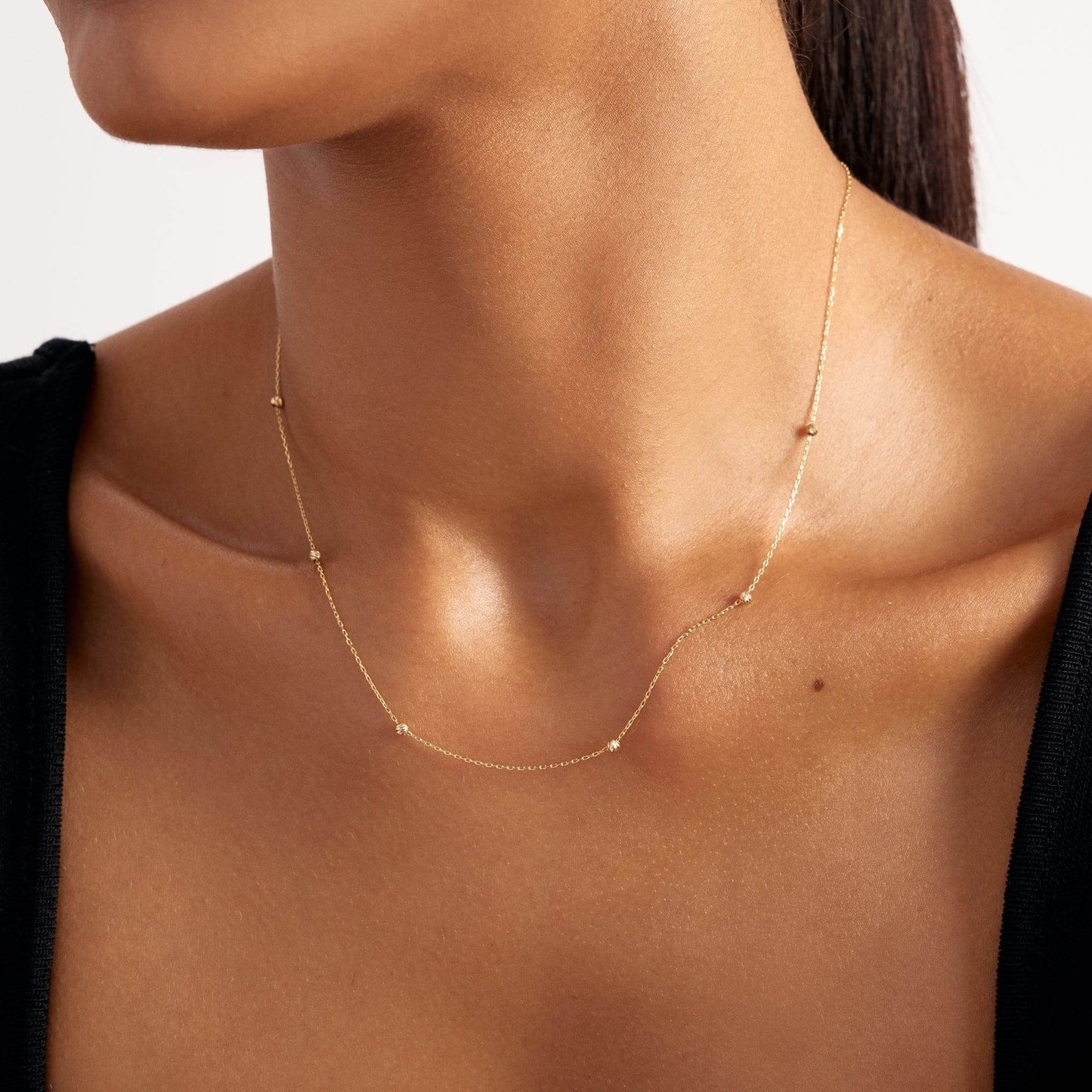 Bead Station Necklace in 14K Solid Gold