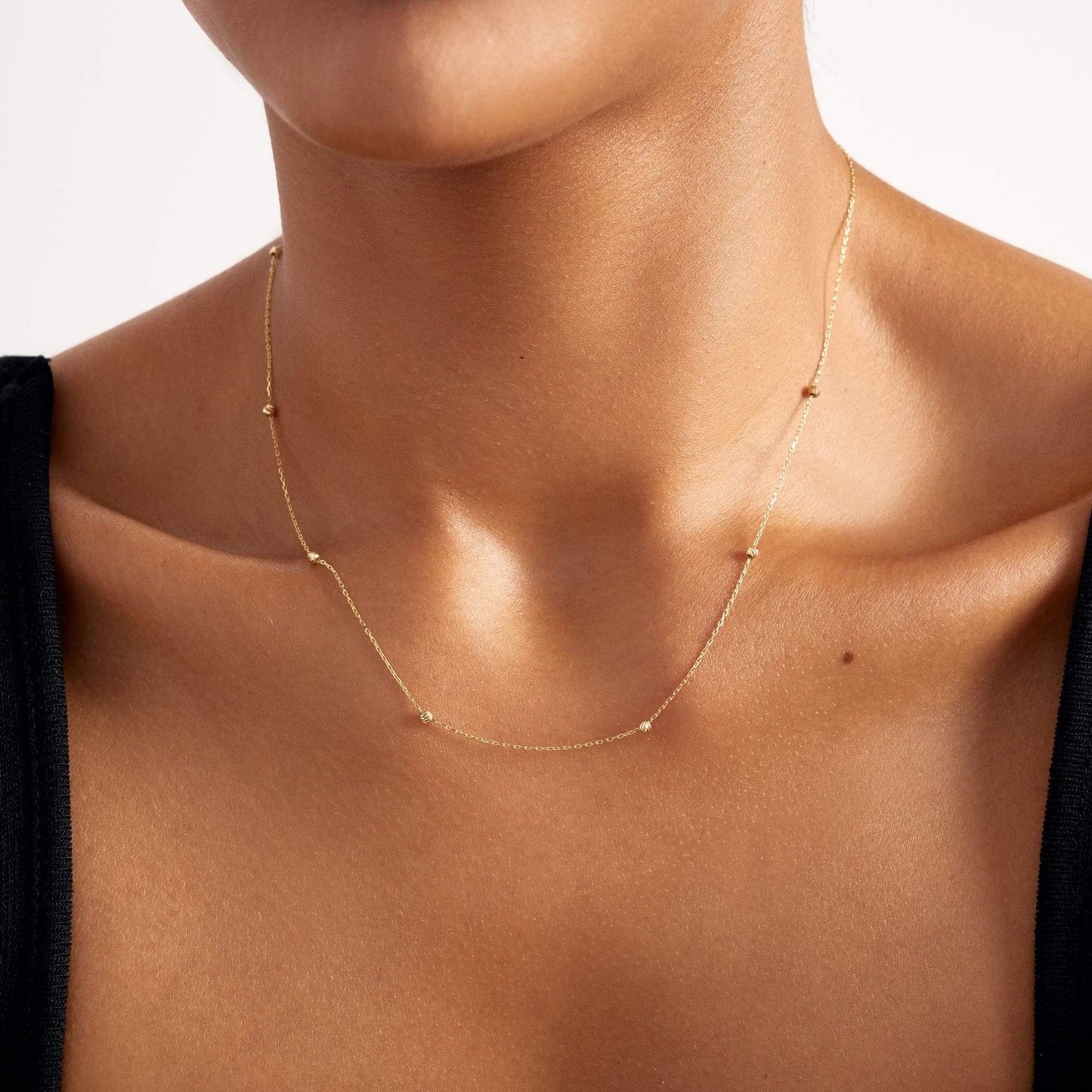 Bead Station Necklace in 14K Solid Gold