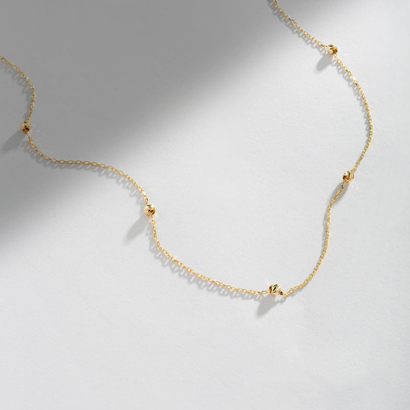 Bead Station Necklace in 14K Solid Gold