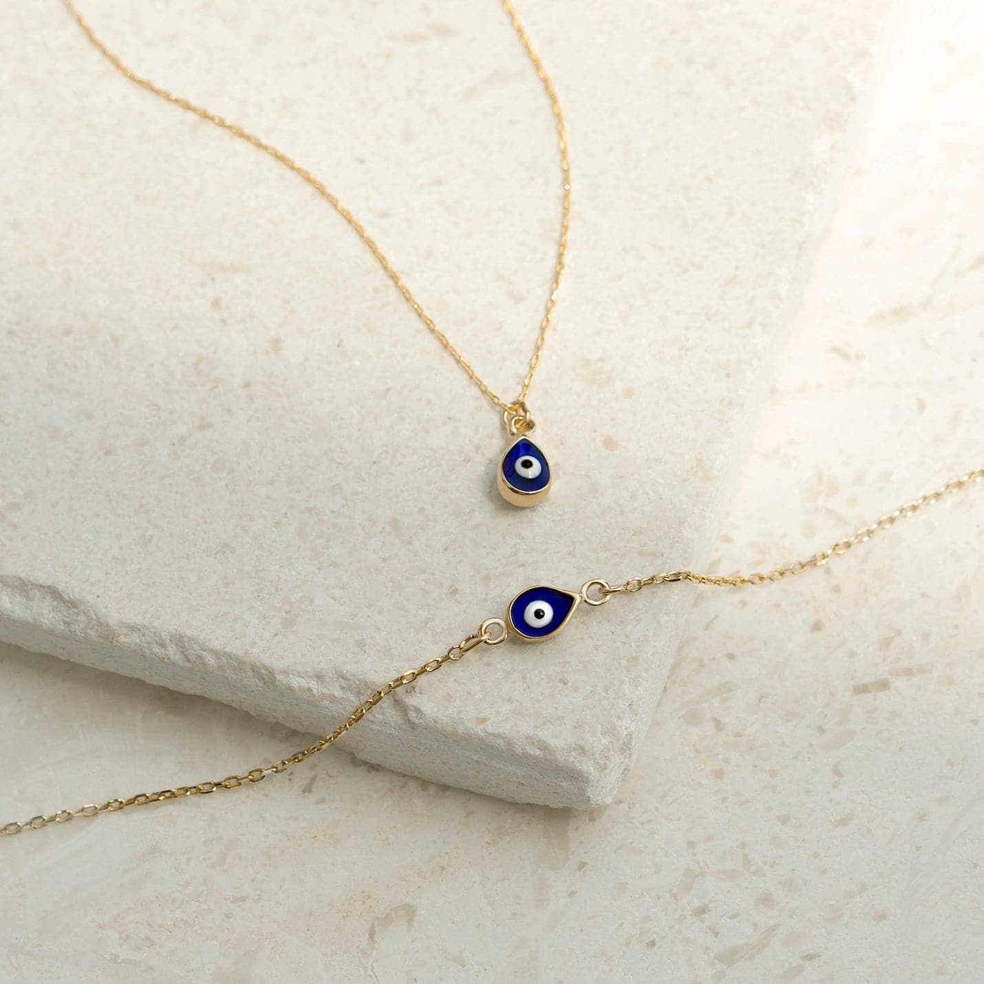 Drop Evil Eye Pendant Necklace in 14K Solid Gold