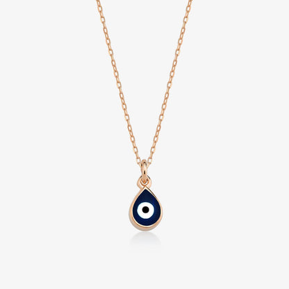 Drop Evil Eye Pendant Necklace in 14K Solid Gold