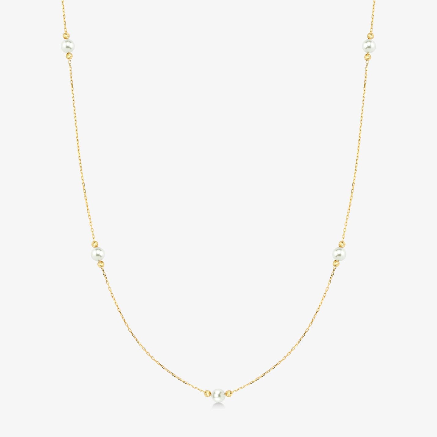 Pearl Station Necklace in 14K Solid Gold