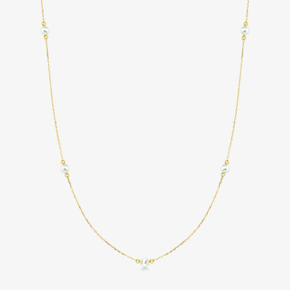 Pearl Station Necklace in 14K Solid Gold