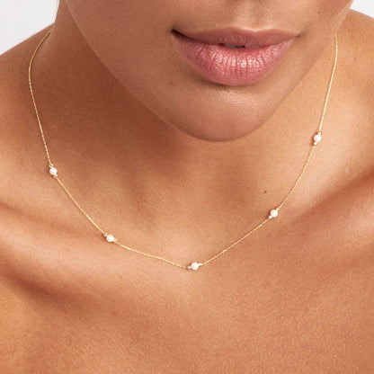 Pearl Station Necklace in 14K Solid Gold