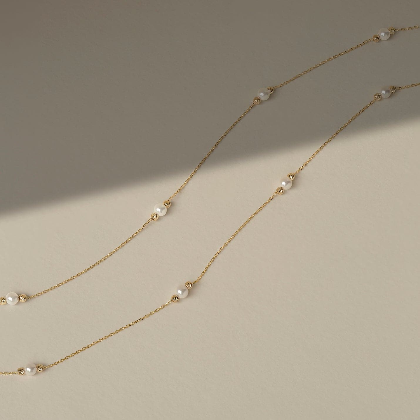 Pearl Station Necklace in 14K Solid Gold