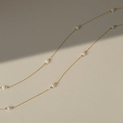 Pearl Station Necklace in 14K Solid Gold