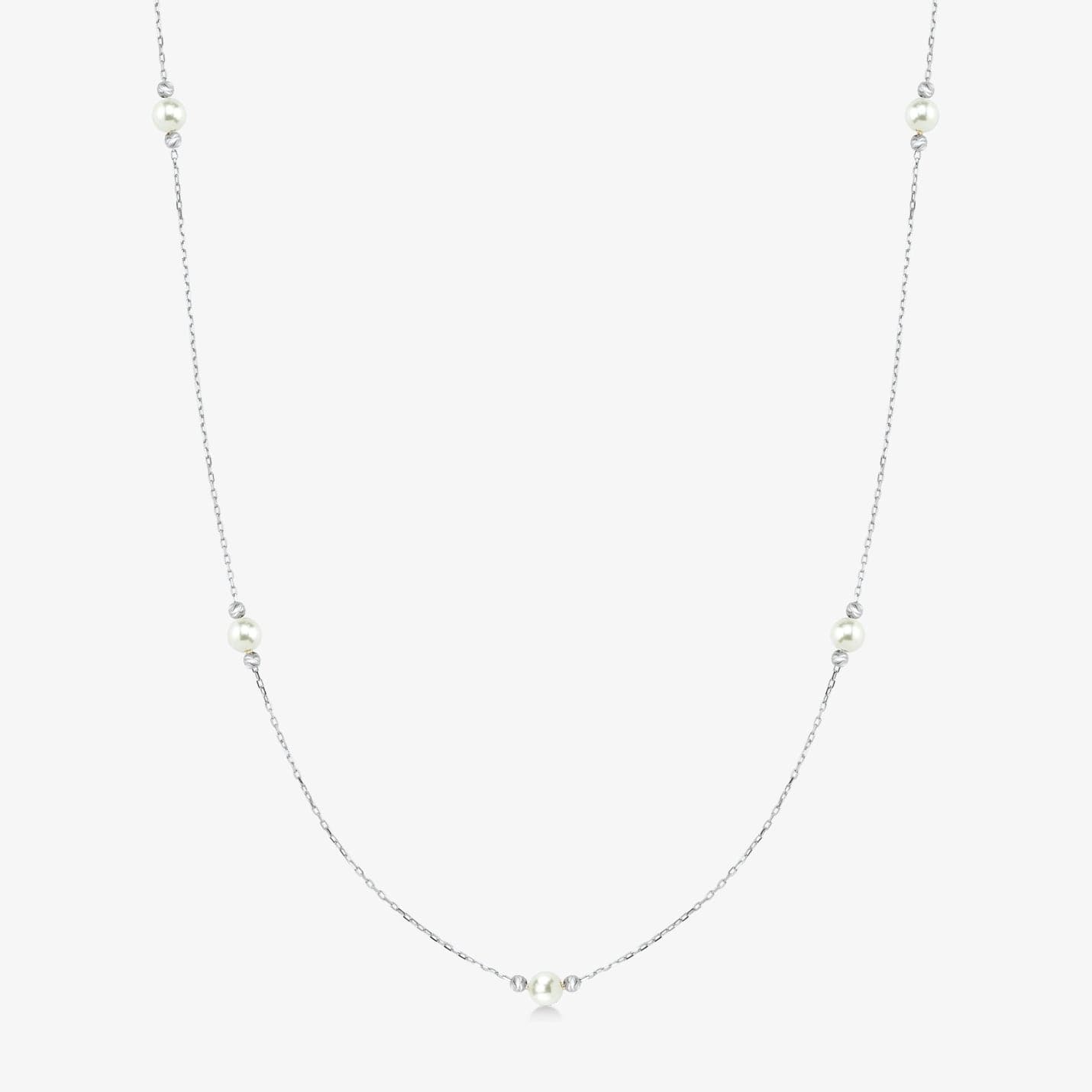 Pearl Station Necklace in 14K Solid Gold