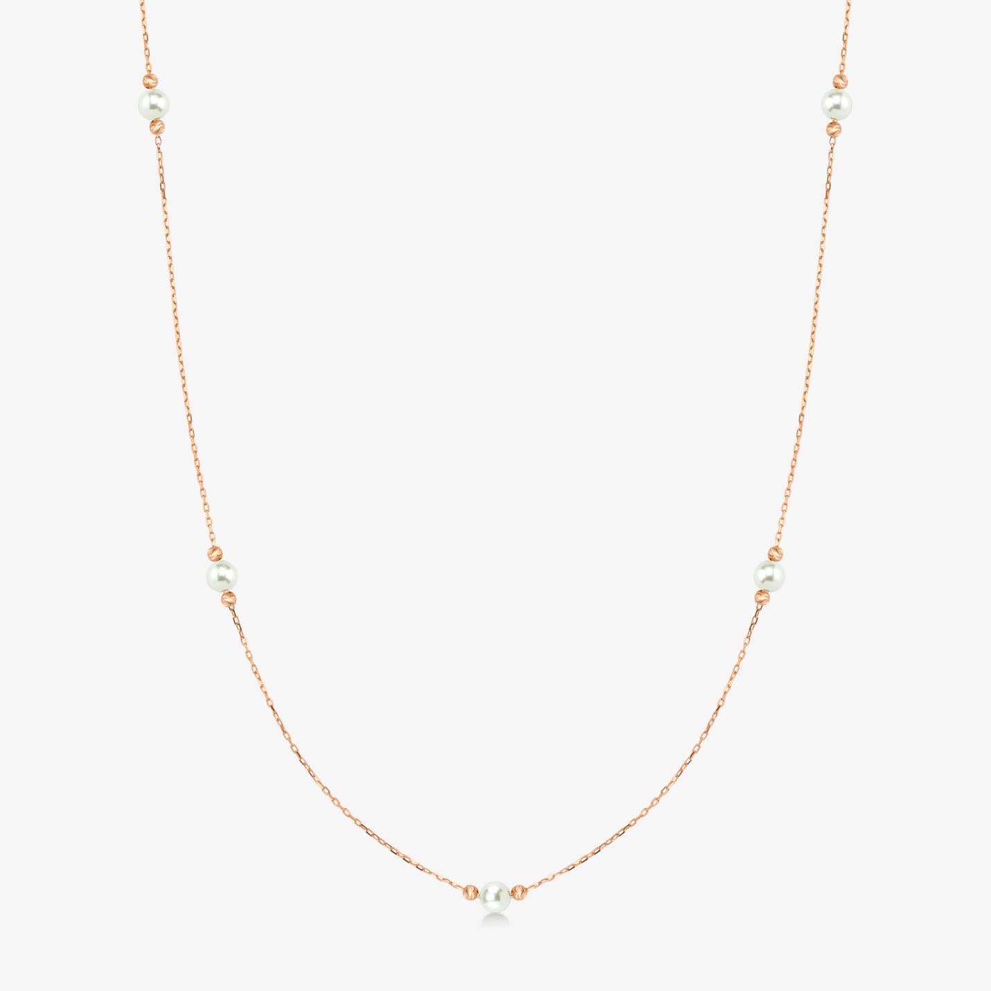 Pearl Station Necklace in 14K Solid Gold