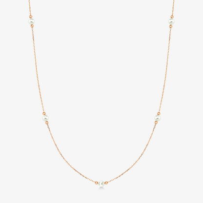 Pearl Station Necklace in 14K Solid Gold