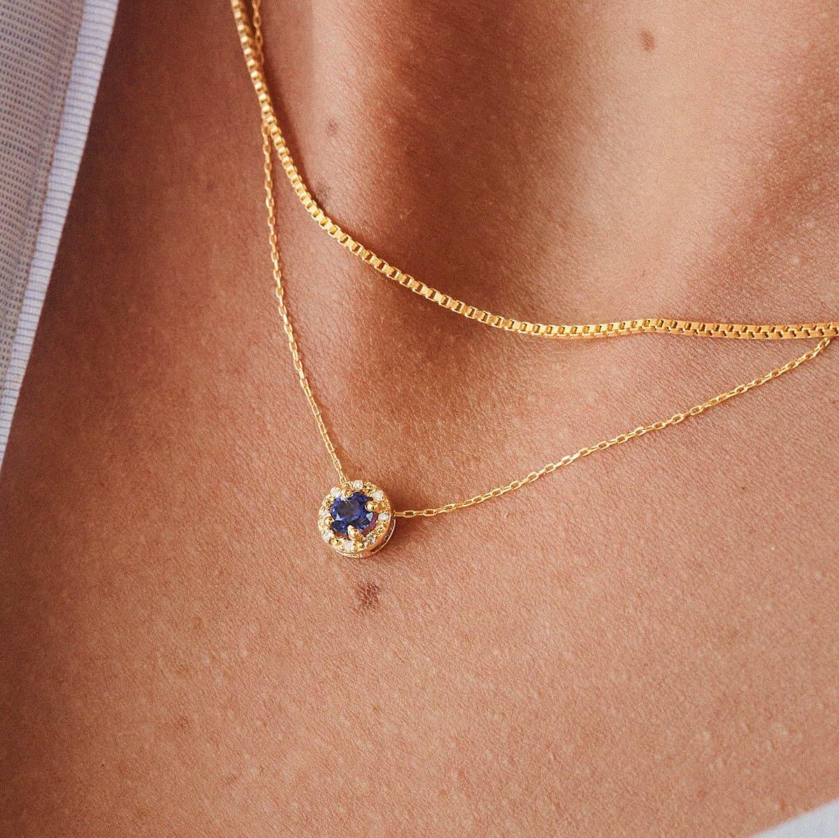 14kt gold Sapphire and hot Diamond pendant with chain necklace