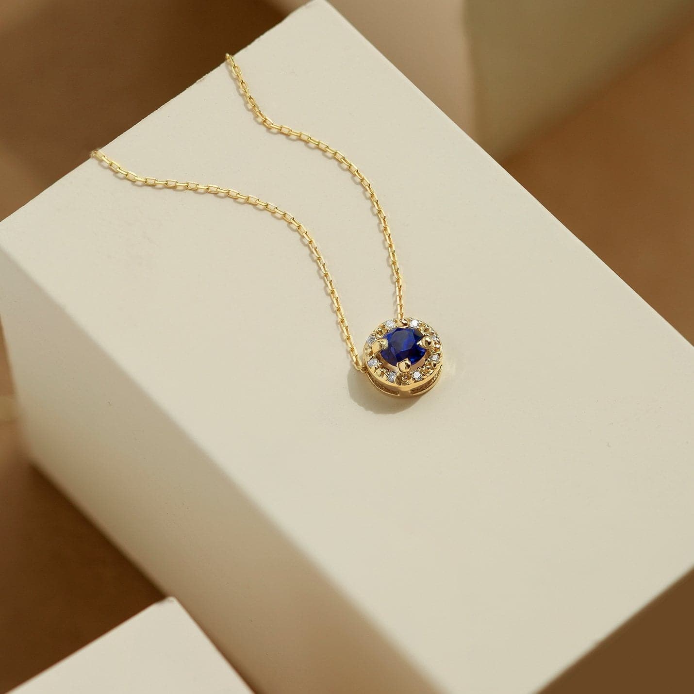 1/33 CT. TW. Diamond & 1/3 CT. T.W. Sapphire Frame Pendant Necklace in 14K  Solid Gold