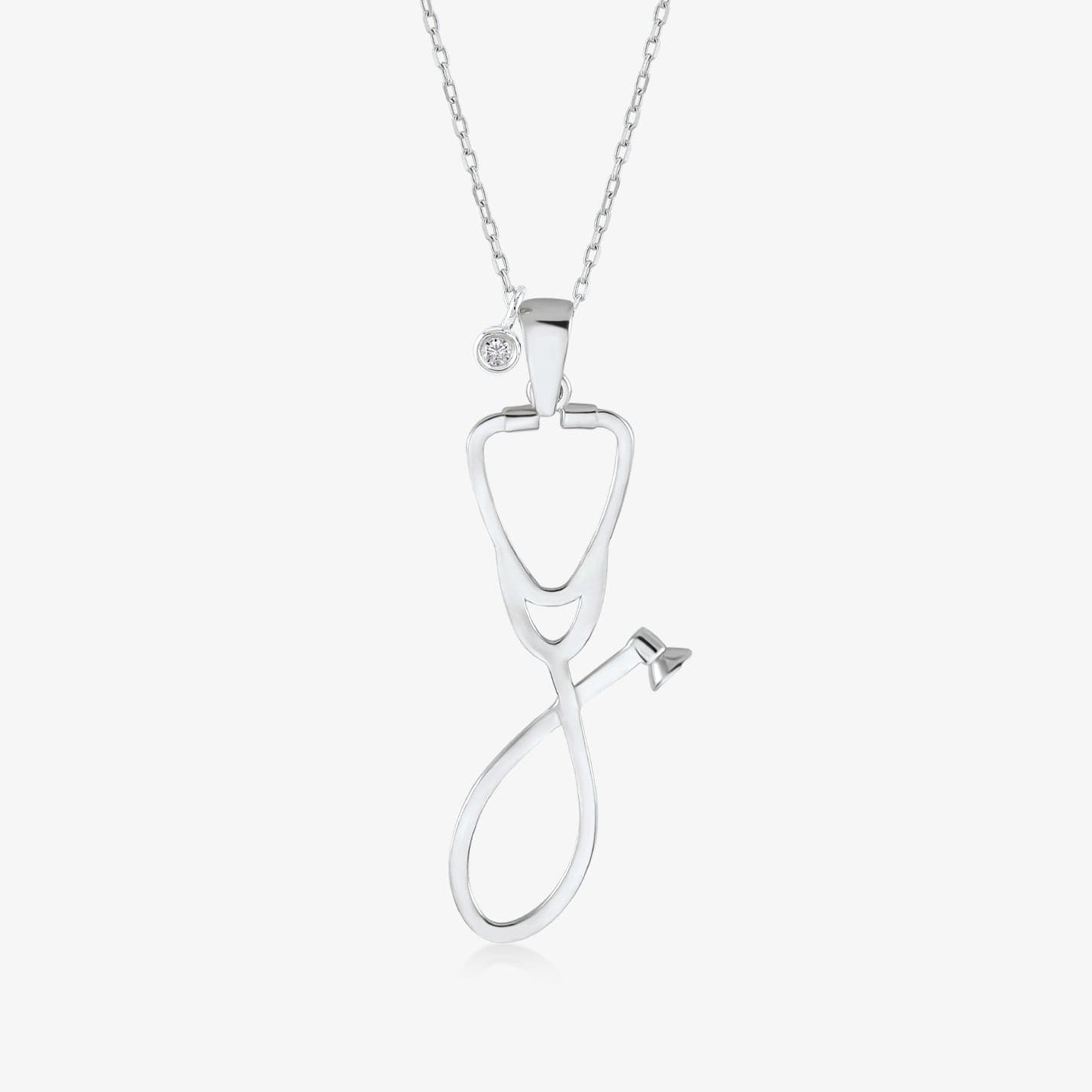 14k Solid Gold and Diamond Stethoscope Necklace | Diamond