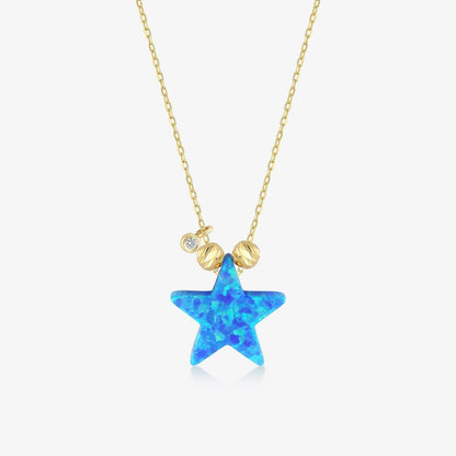 Diamond Opal Star Necklace in 14K Solid Gold