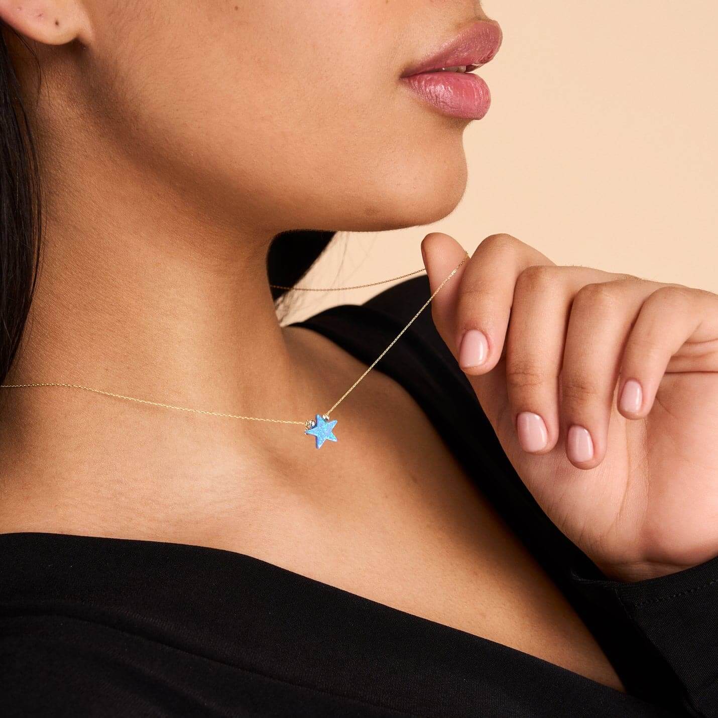 Diamond Opal Star Necklace in 14K Solid Gold