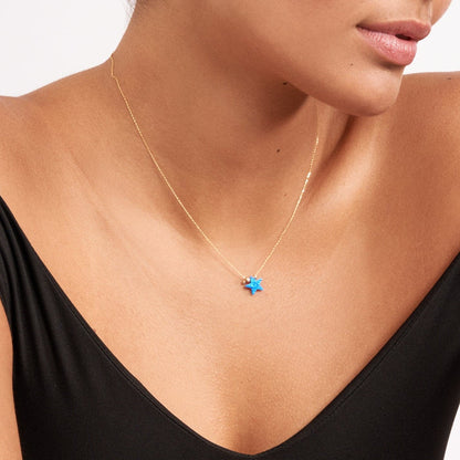 Diamond Opal Star Necklace in 14K Solid Gold