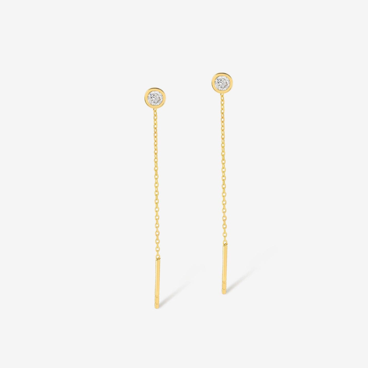 Solitaire Threader Earrings in 14K Solid Gold