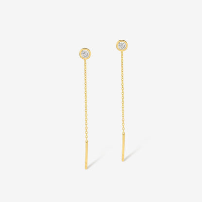 Solitaire Threader Earrings in 14K Solid Gold