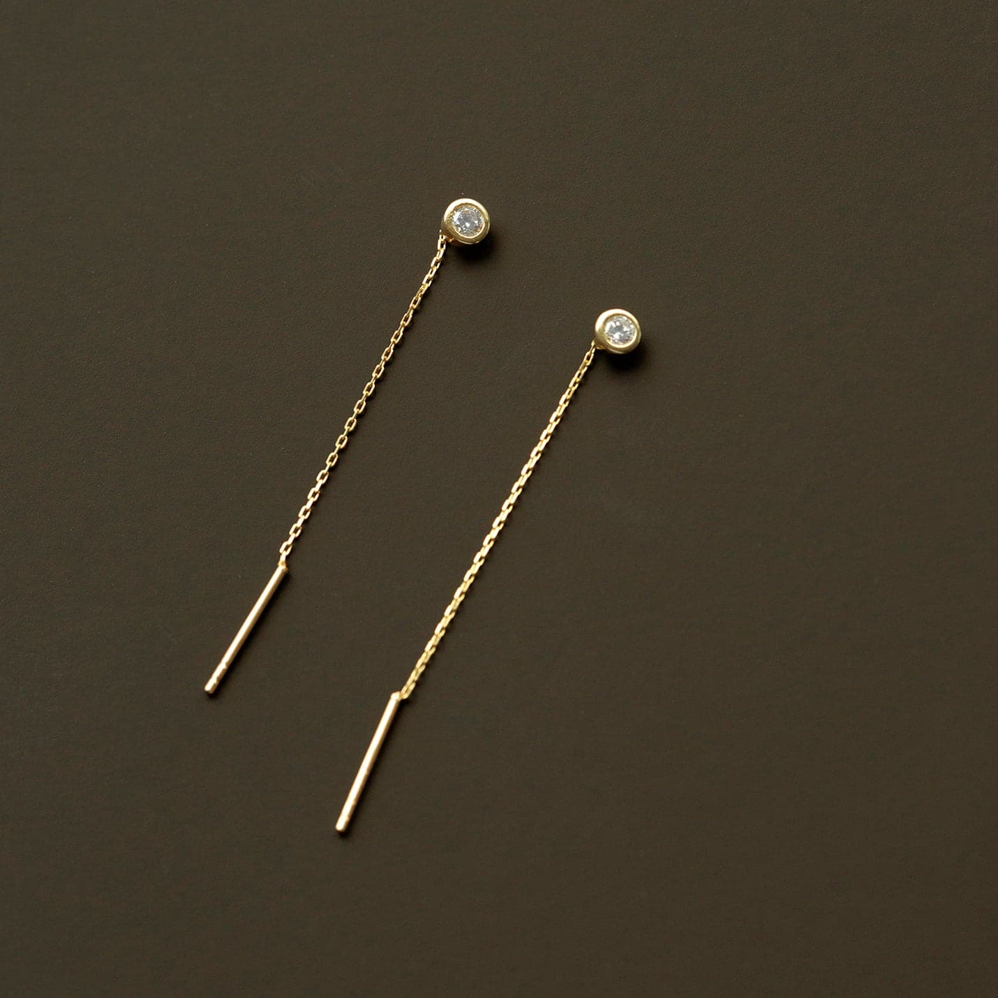 Solitaire Threader Earrings in 14K Solid Gold