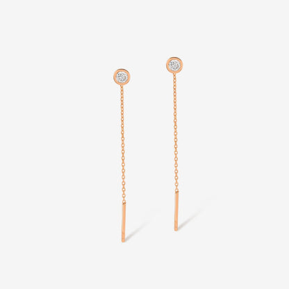 Solitaire Threader Earrings in 14K Solid Gold