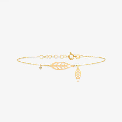 Diamond Leaf Bracelet in 14K Solid Gold